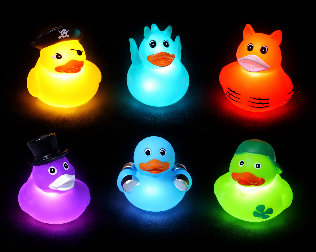 Light-Up LED Designer Rubber Ducks (15 + designs) with On/Off Switches(2 - 2 1/2 inches)- 50 ct- .85 ea- $42.50 for 50 ducks