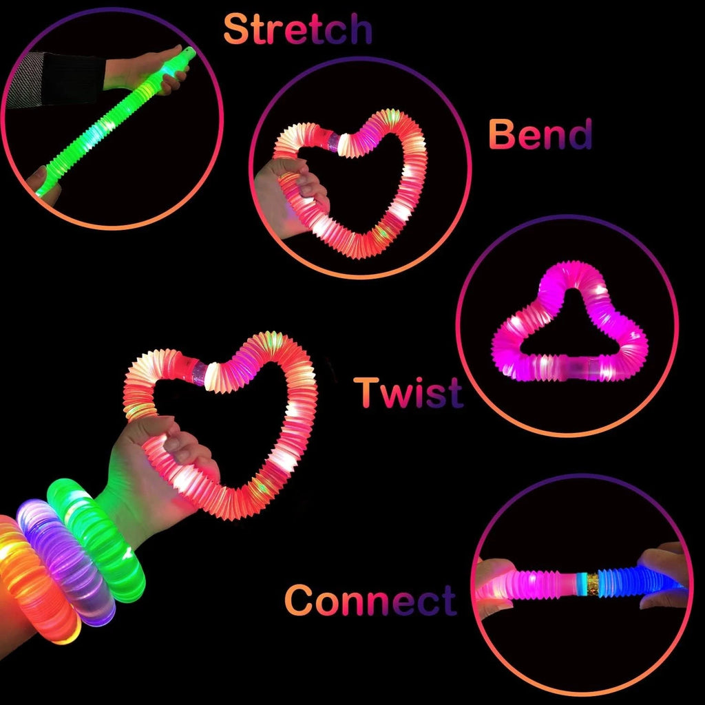 Light up LED Expandable Connecting Tubes- Sensory toy - Redemption- Party Favors- .62 each - pack of 100 - $62